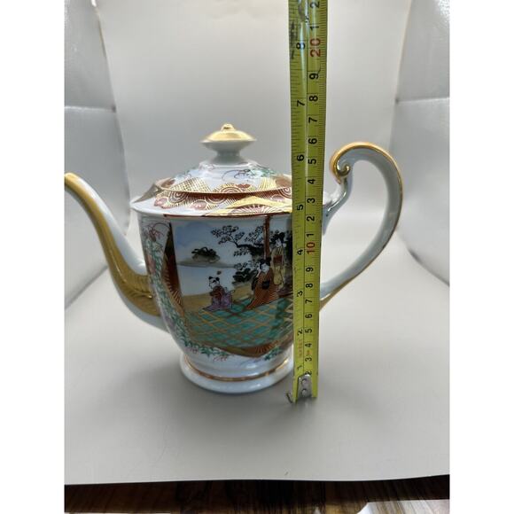 Vintage Kutani 7" Teapot and 8" Plate Geisha Pattern 1960s Japan - Picture 5 of 11